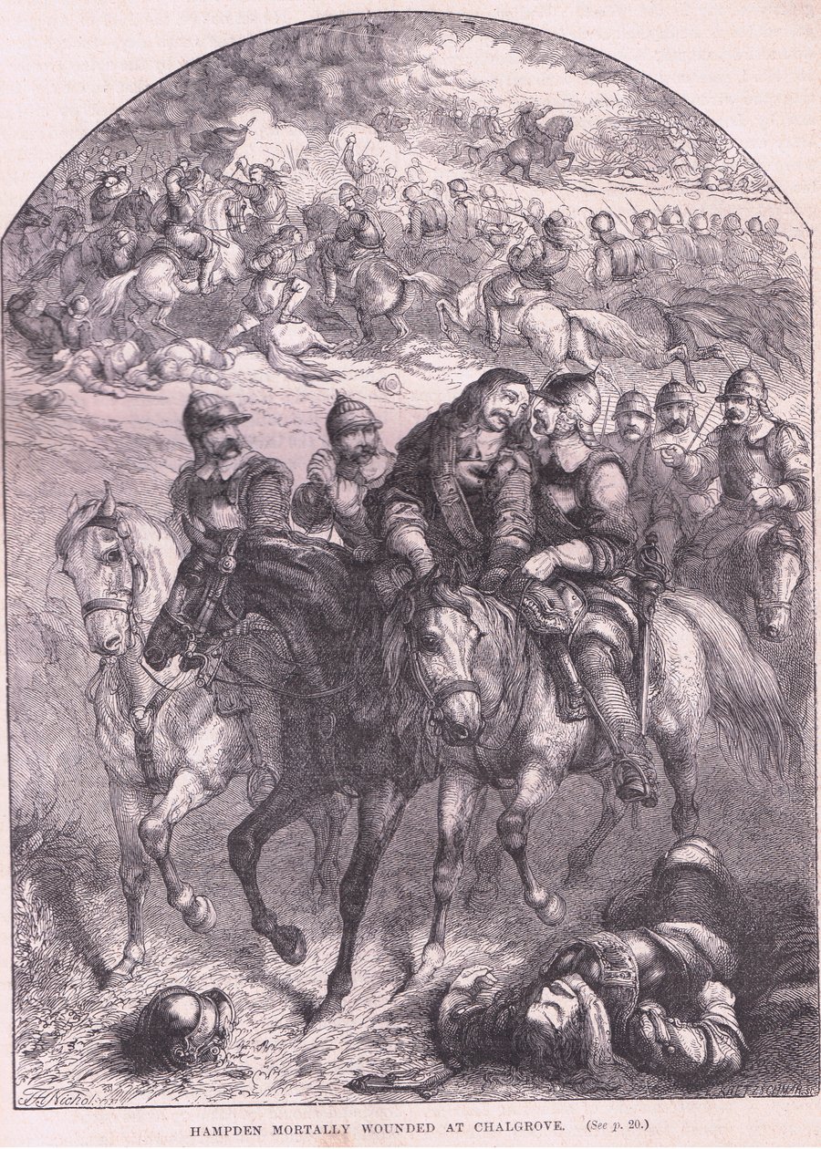 Hampden blev dødeligt såret ved Chalgrove AD 1643 af Thomas Henry Nicholson