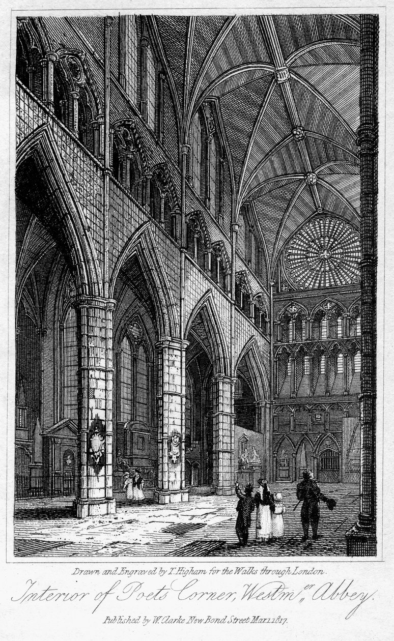 Interiør af Poets Corner, Westminster Abbey, London, 1817. af Thomas Higham