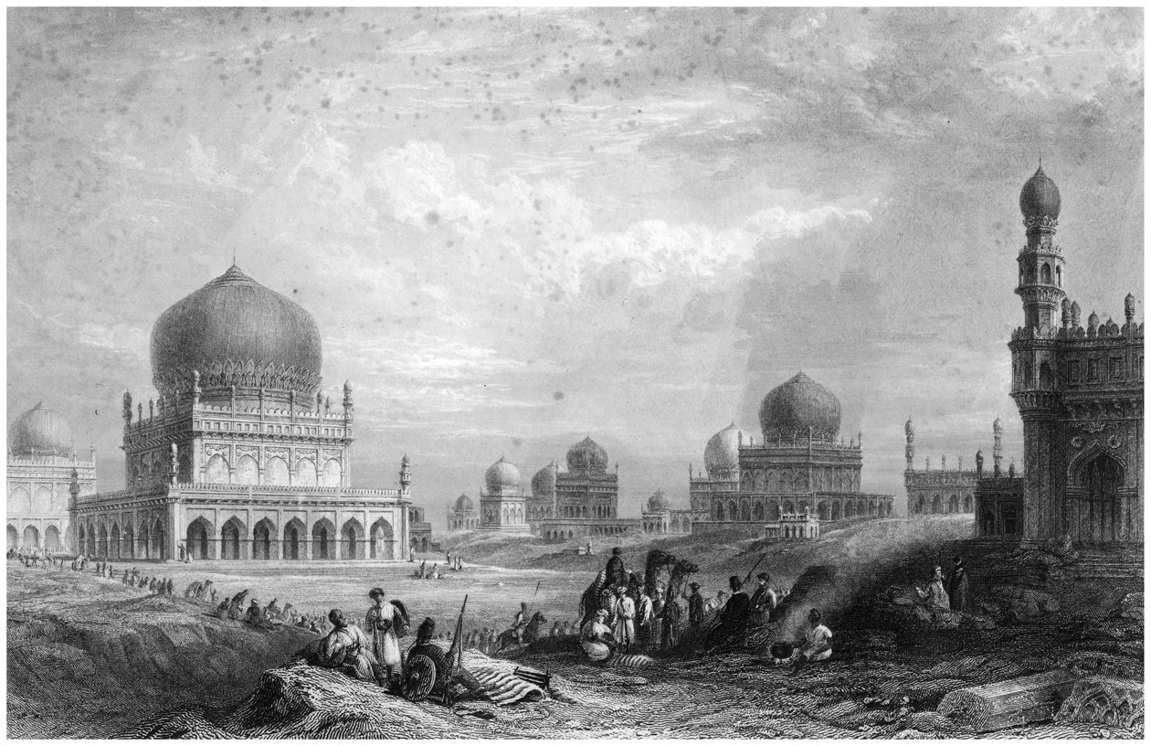 Tombs of the Kings of Golconda, Andhra Pradesh, Indien, 1844. af Thomas Higham