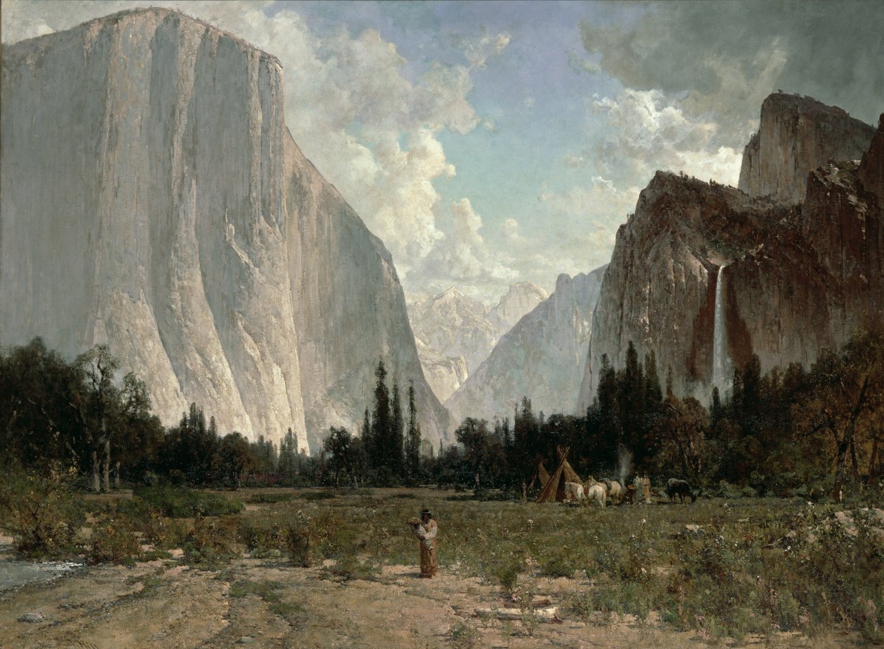 Bridal Veil Falls, Yosemite, ca. 1870-84 (olie på lærred) af Thomas Hill