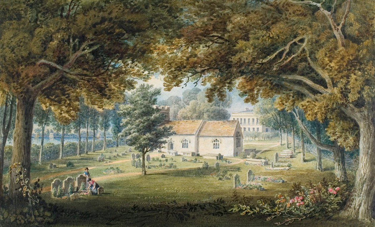 Briton Ferry, kirkegård (akvarel, blyant og gummi arabicum på papir) af Thomas Hornor