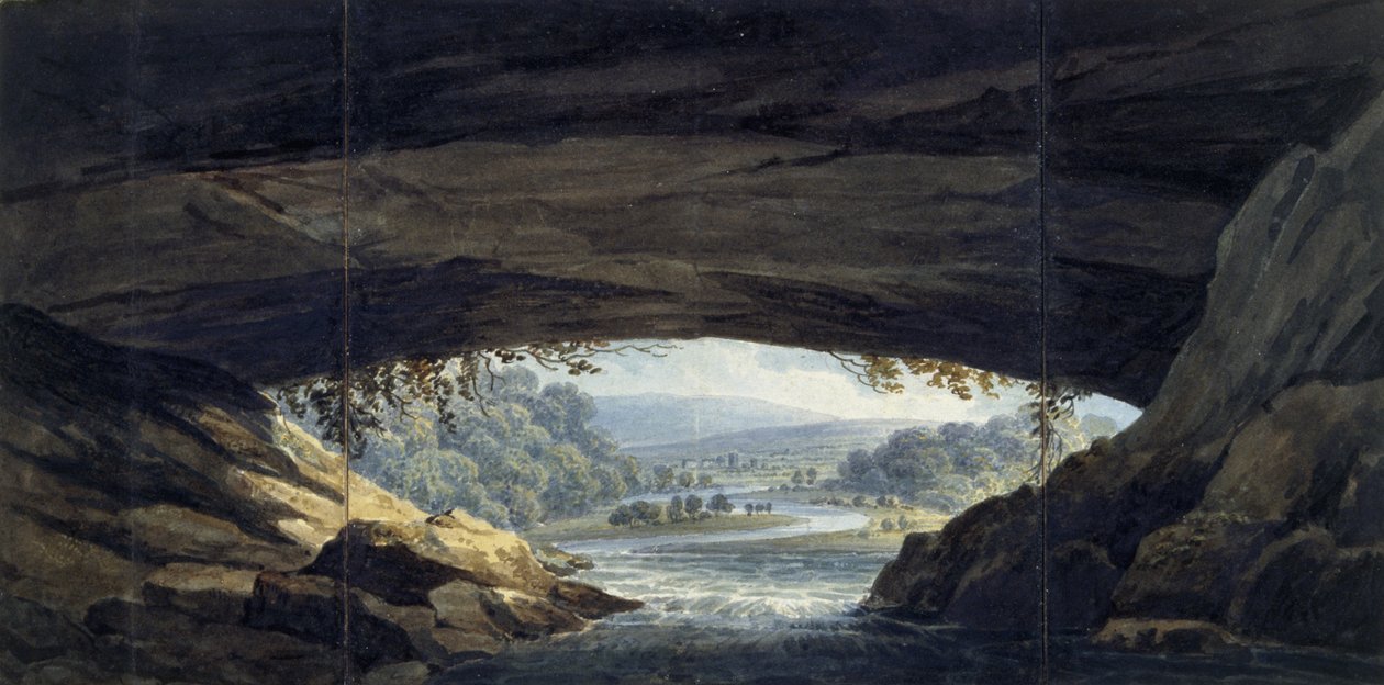 Det indre af grotten i Porth yr Ogof (akvarel på papir) af Thomas Hornor