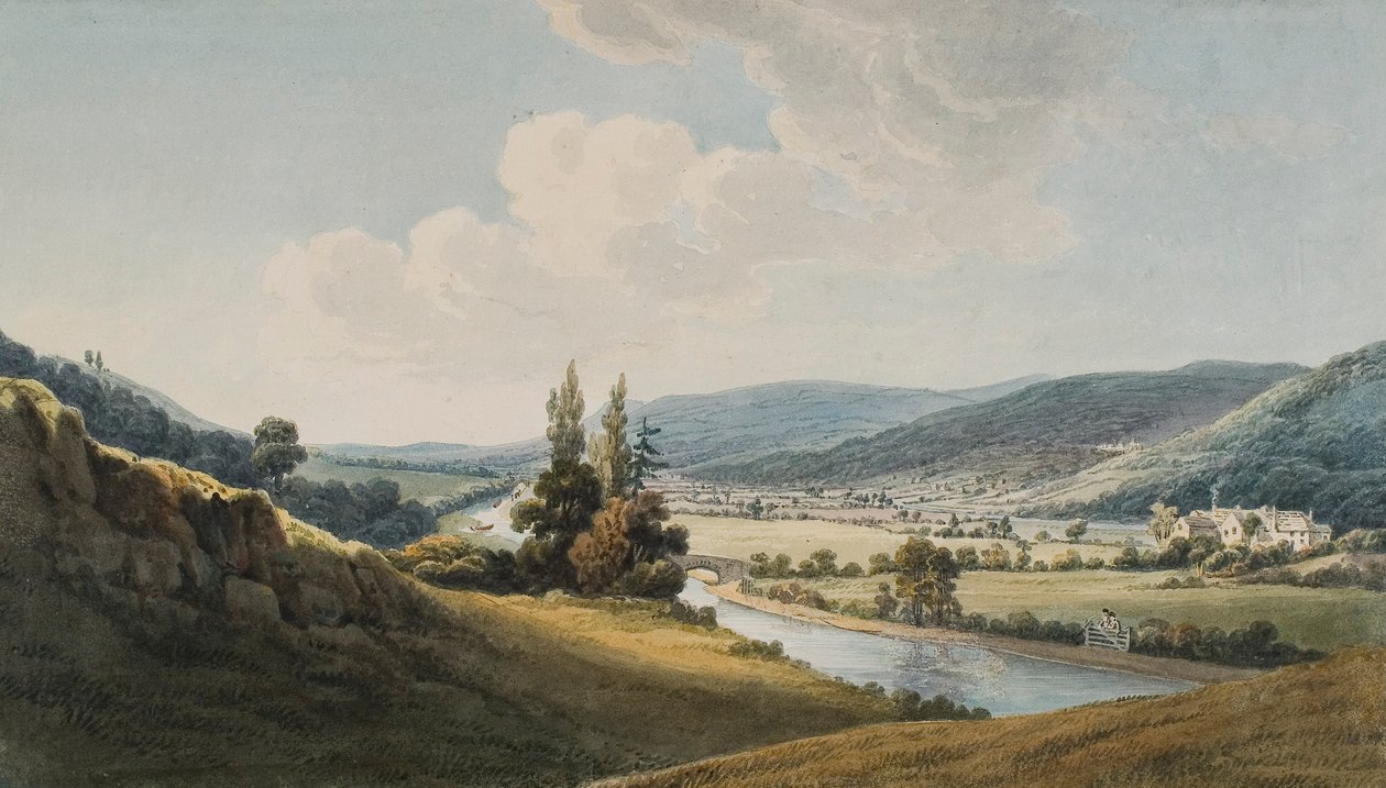 The Vale of Neath, Melincourt til højre (akvarel og blyant på papir) af Thomas Hornor