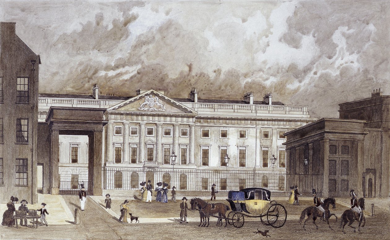 Et nutidigt gravering af den nye Royal Mint, ca. 1830 (håndkoloreret gravering) af Thomas Hosmer Shepherd