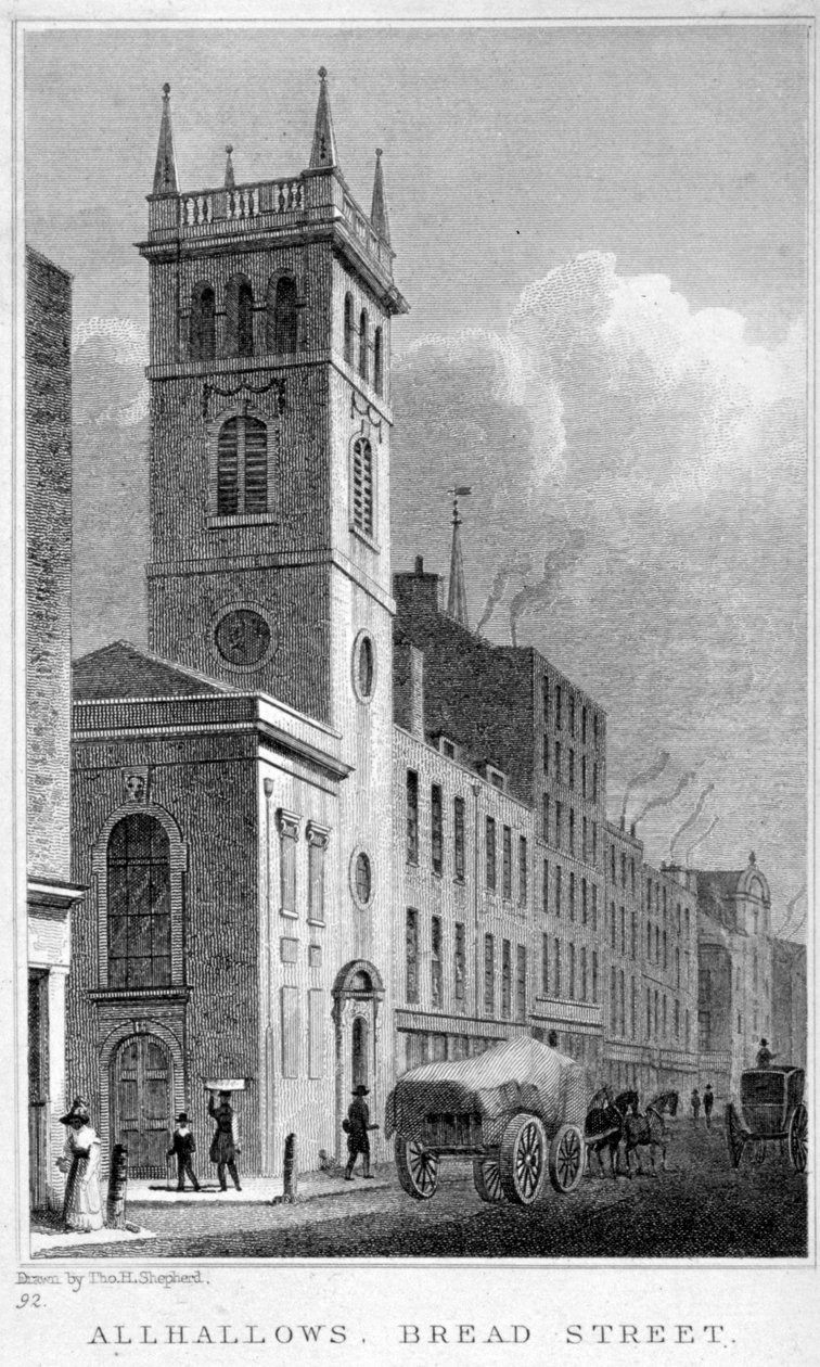 All Hallows Church, Bread Street, London, 1829 af Thomas Hosmer Shepherd