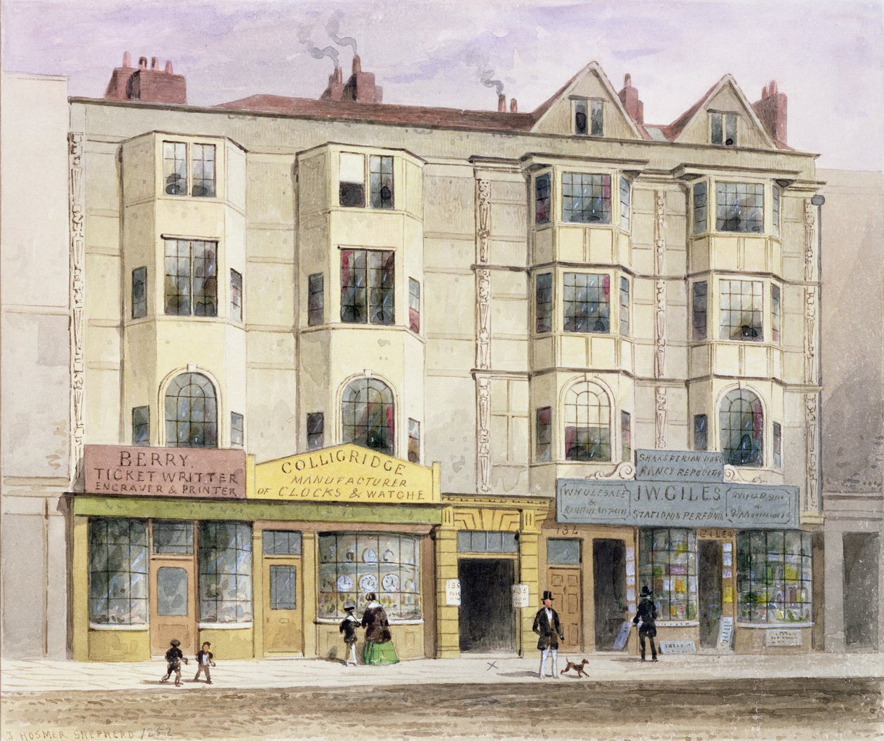 Et gammelt hus kaldet Half Moon Tavern, på den vestlige side af Aldersgate Street, 1852 af Thomas Hosmer Shepherd