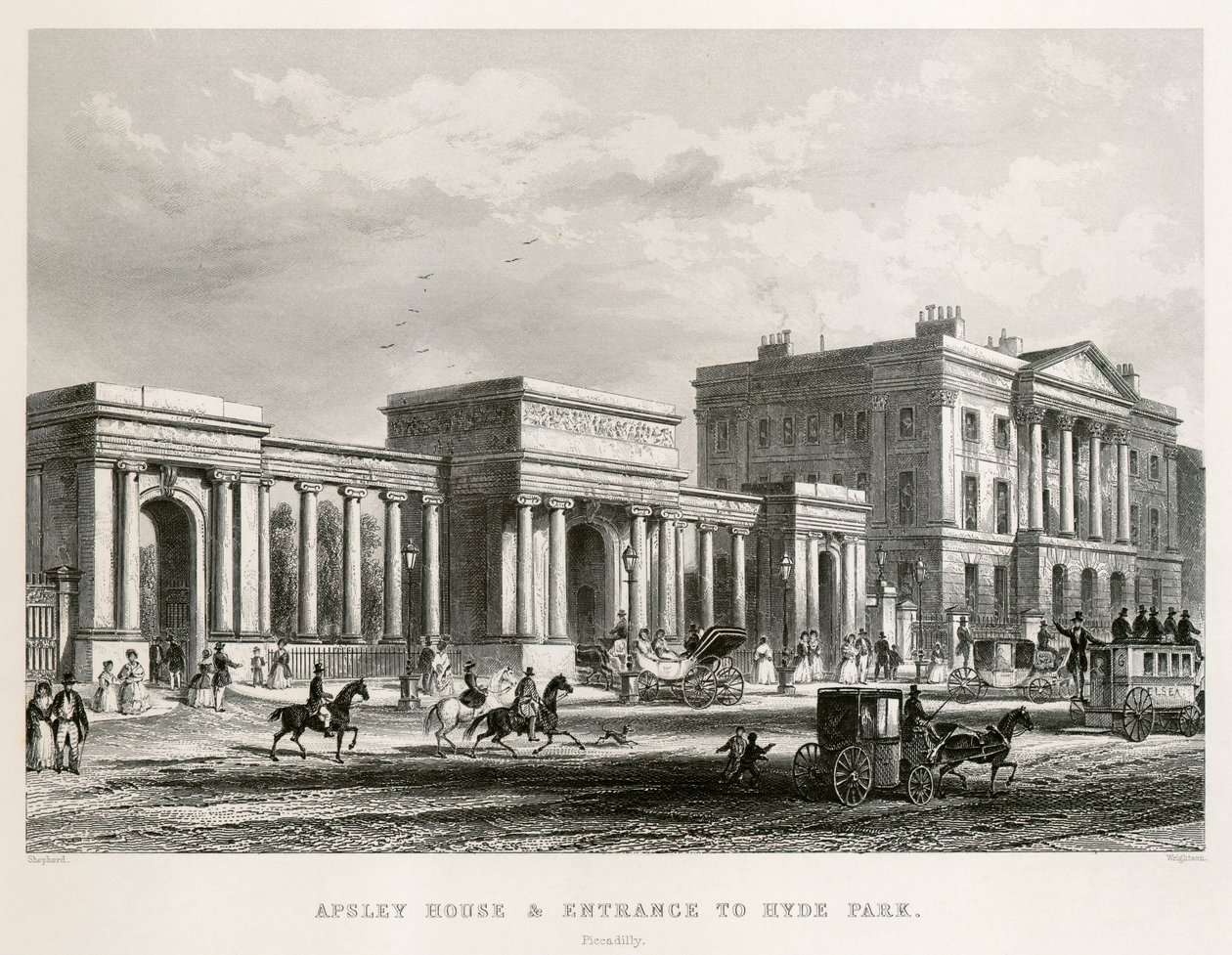 Apsley House, Hyde Park Corner, London, 1850 af Thomas Hosmer Shepherd