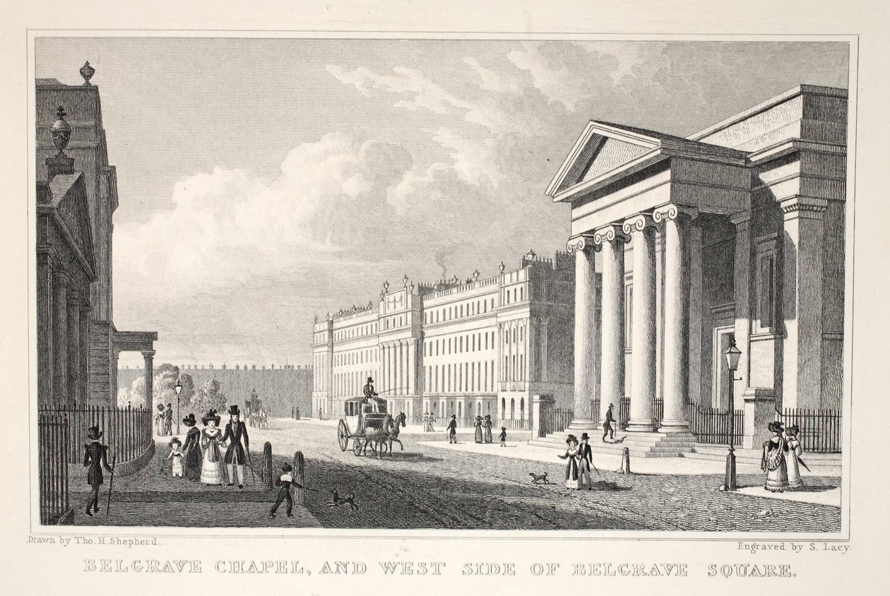 Belgrave Chapel og West Side of Belgrave Square, fra pubben 