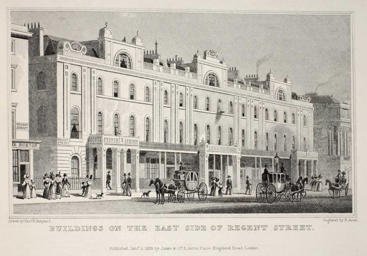 Bygninger på østsiden af Regent Street, fra pubben 