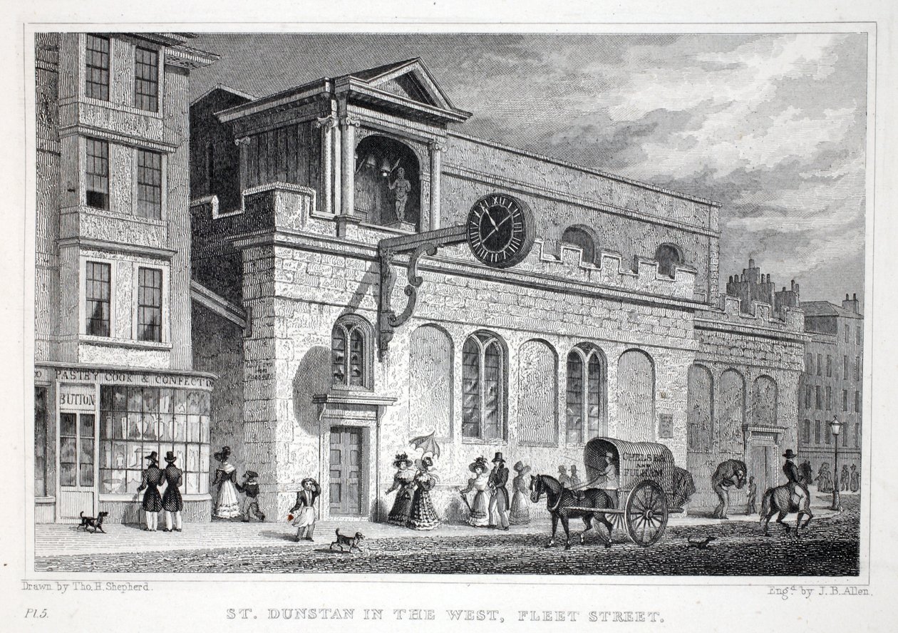Church of St Dunstan, i vest, Fleet Street, fra pubben 
