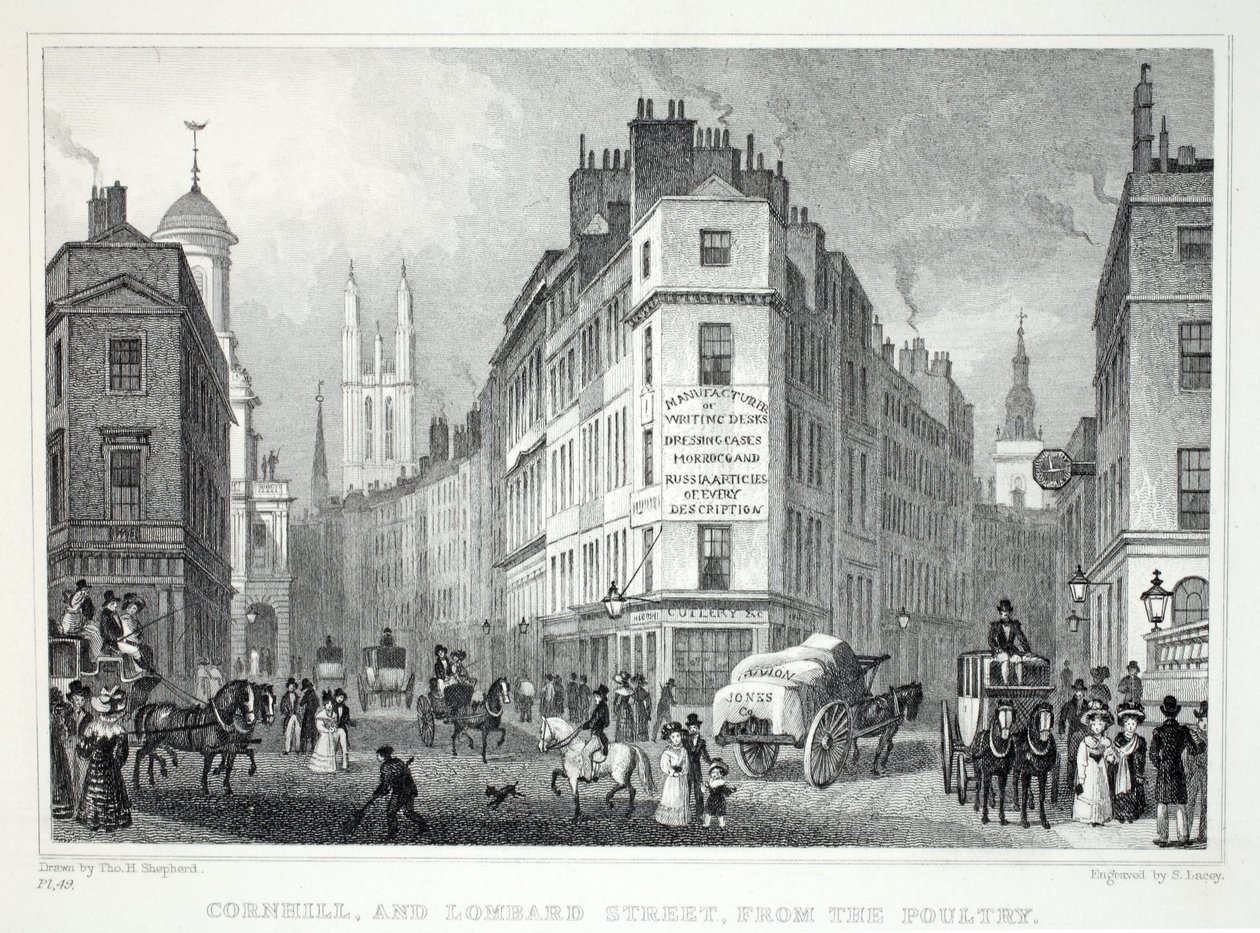 Cornall og Lombard Street, fra Poultry, fra 