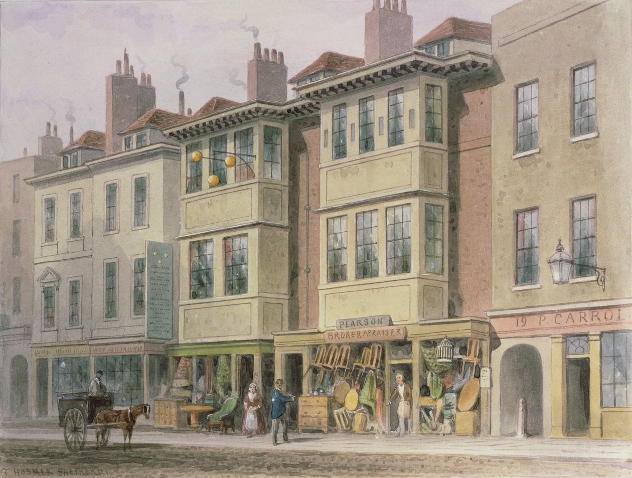 Crace XXVII-134 gamle huse på østsiden af Grays Inn Lane, med udsigt mod nord fra Holborn. af Thomas Hosmer Shepherd