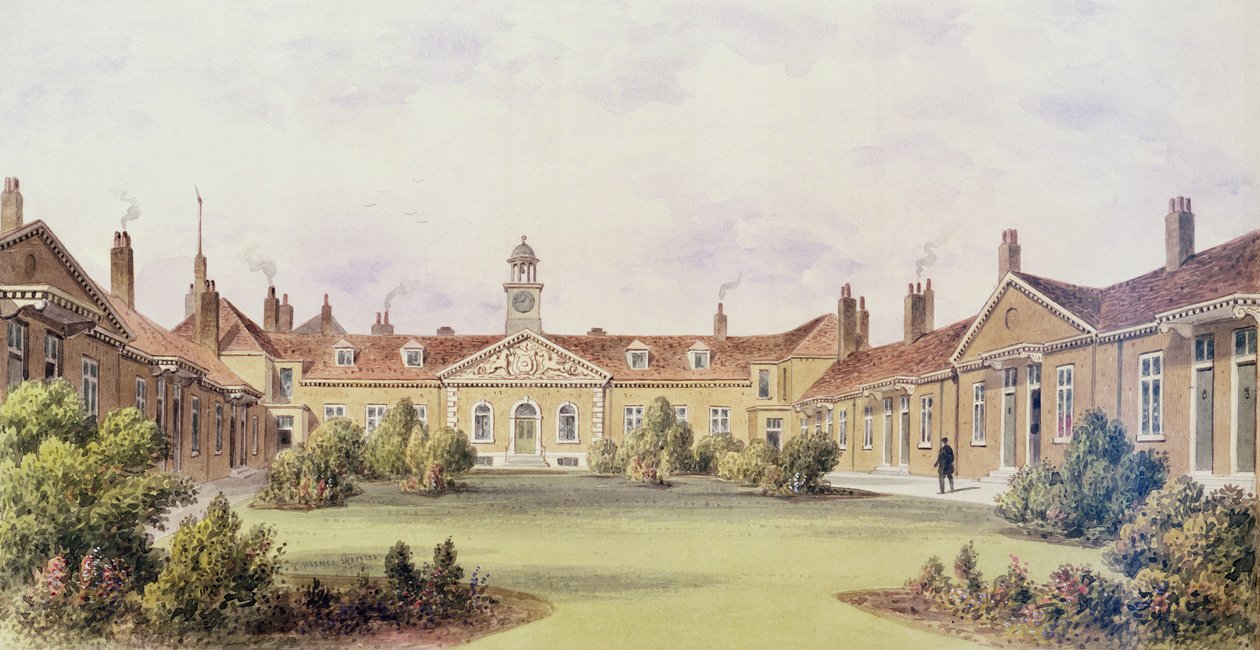 Emanuel Hospital, Tothill Fields, 1850 af Thomas Hosmer Shepherd