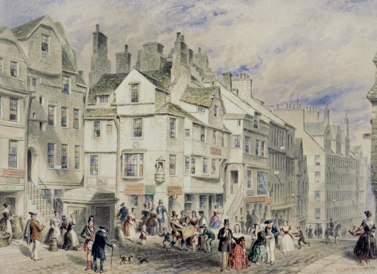High Street, Edinburgh, viser John Knoxs House, 1800-tallet af Thomas Hosmer Shepherd