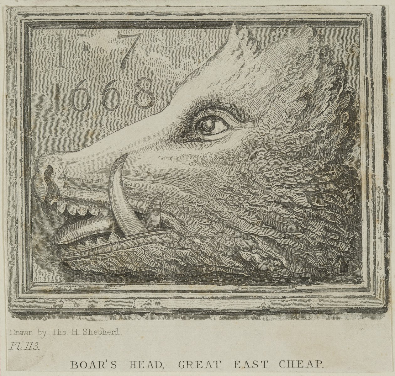Kroskilt fra Boars Head Tavern i Eastcheap, ca. 1850 af Thomas Hosmer Shepherd