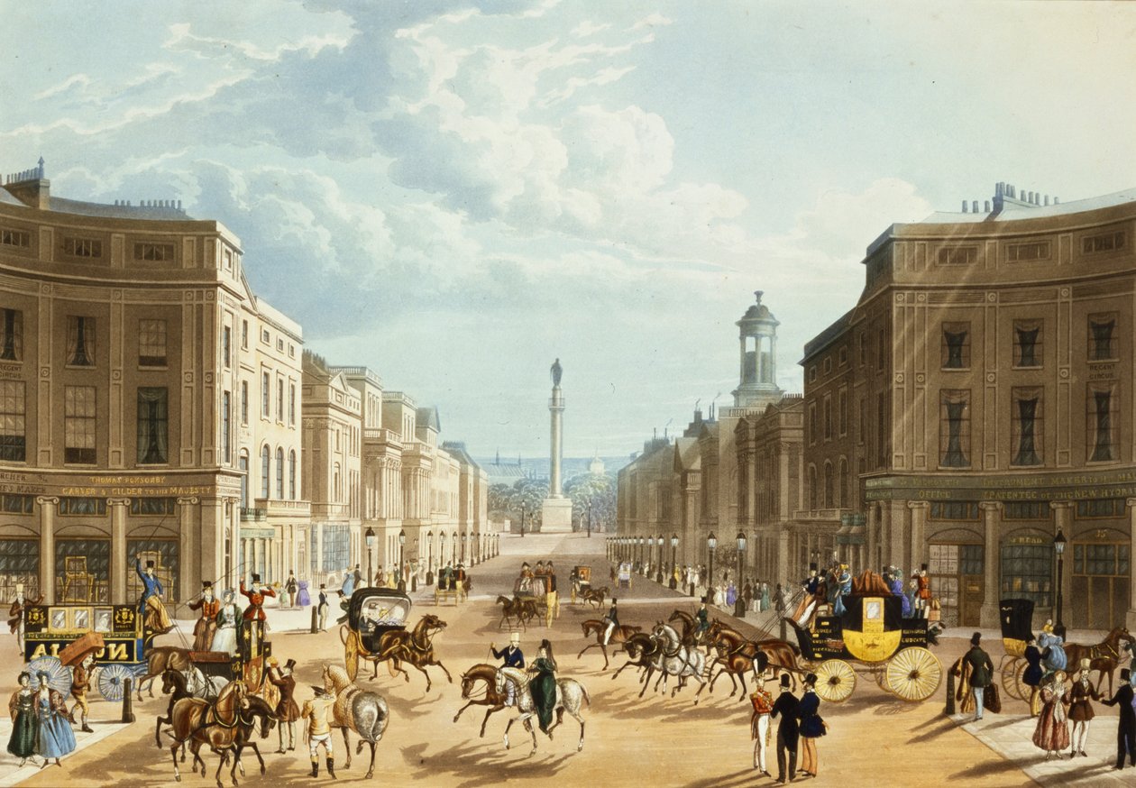 Lower Regent Street, pub. af Ackermann, ca. 1835 (se også 192750) af Thomas Hosmer Shepherd