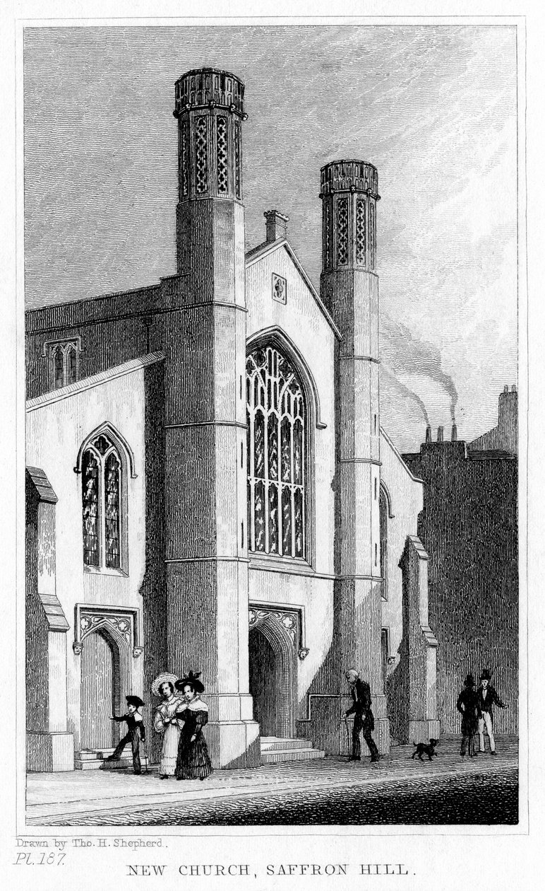 New Church, Saffron Hill, Camden, London, 1800-tallet. af Thomas Hosmer Shepherd