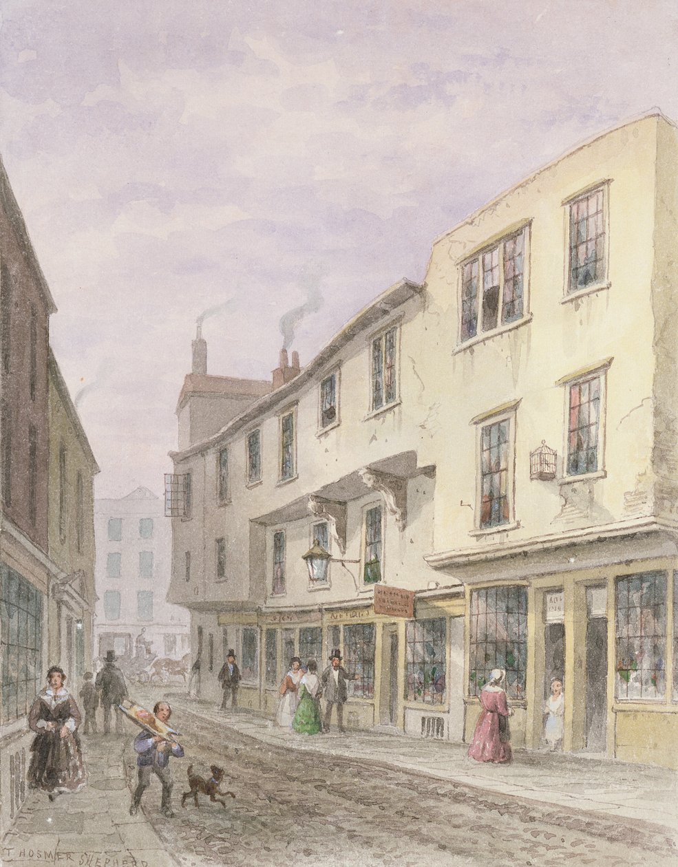 Gammelt hus ved indgangen til Leather Lane, 1857 af Thomas Hosmer Shepherd