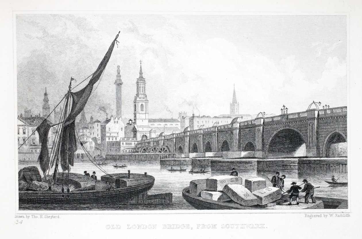 Old London Bridge, fra Southwark, fra 