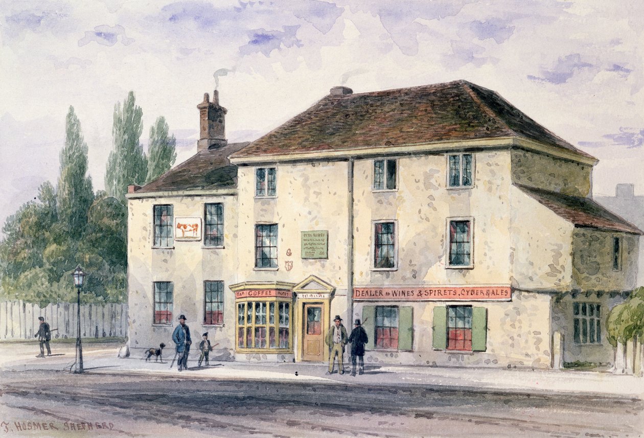Pied Bull Public House, 1848 (wc på papir) af Thomas Hosmer Shepherd