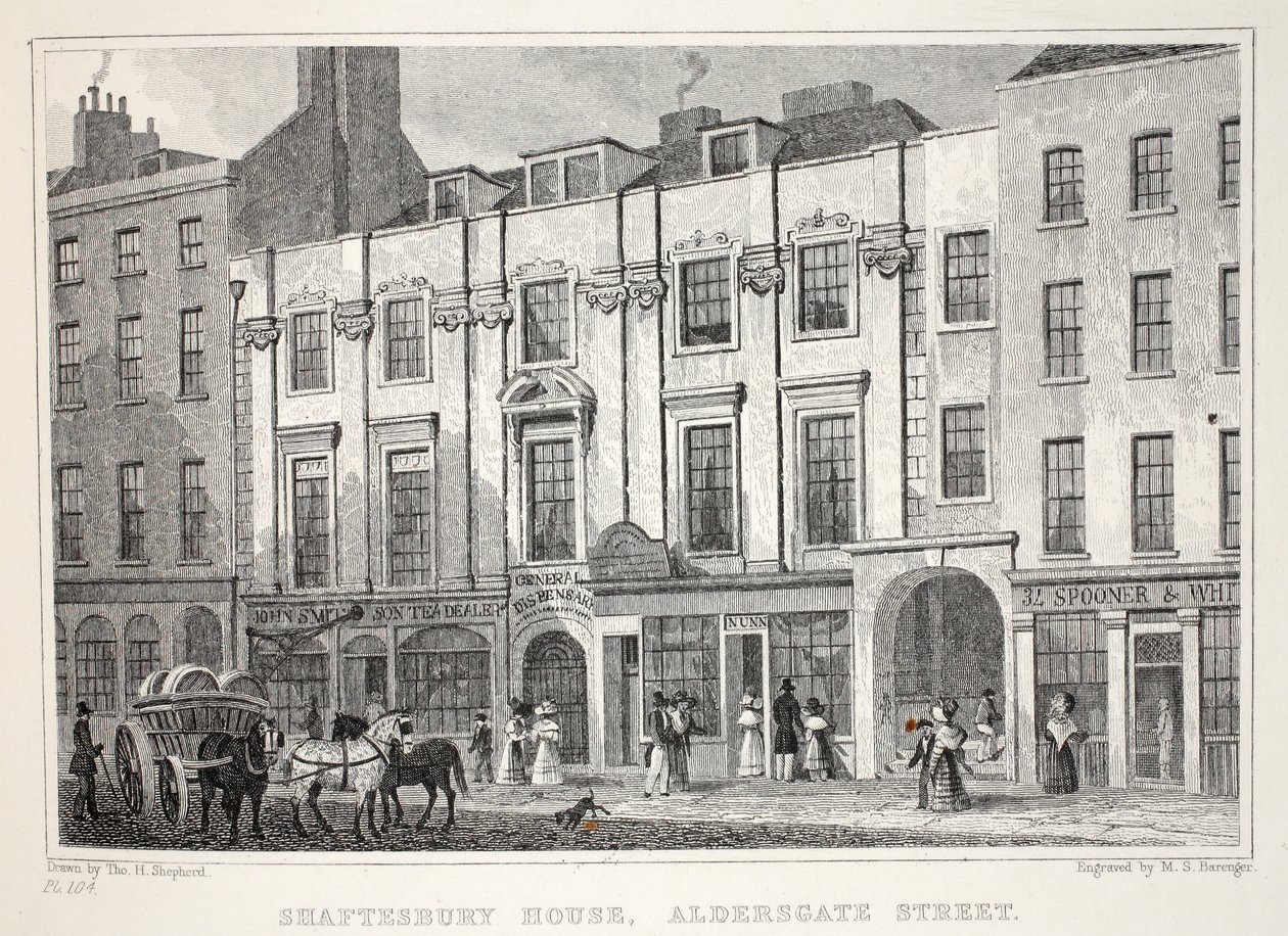 Shaftesbury House, Aldersgate Street, fra pubben 