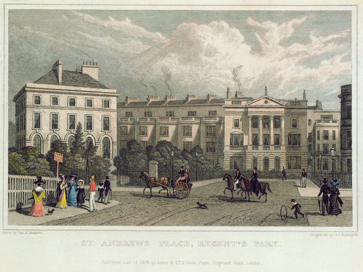 St. Andrews Place, Regents Park, 1828 (farvegravering) af Thomas Hosmer Shepherd