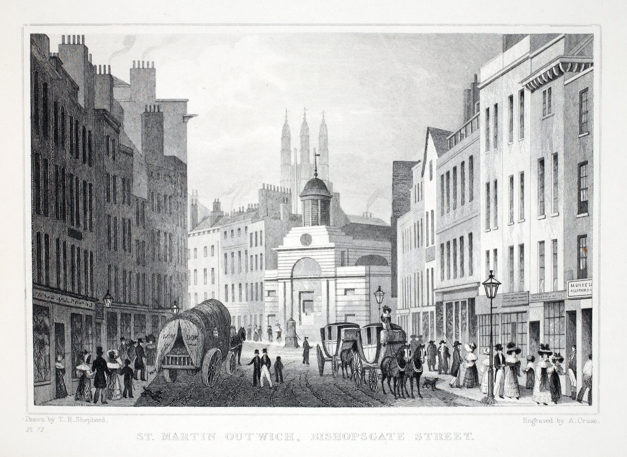 St Martin Outwich, Bishopsgate Street, fra London og dets omgivelser i pubben fra det nittende århundrede. Jones und Co., 1827-1829 af Thomas Hosmer Shepherd