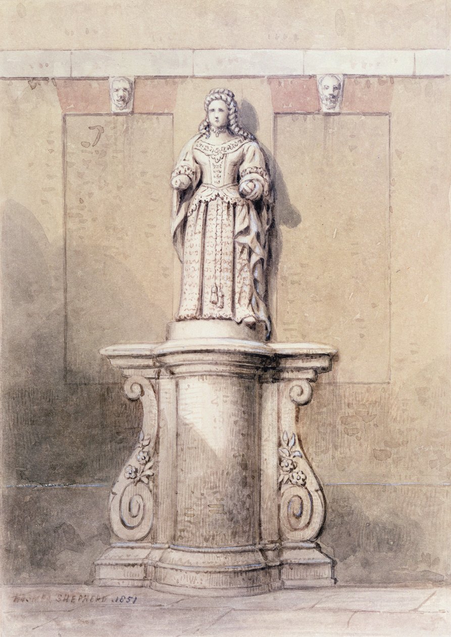 Statue af Queen Anne ved East End af Queen Square, 1851 af Thomas Hosmer Shepherd