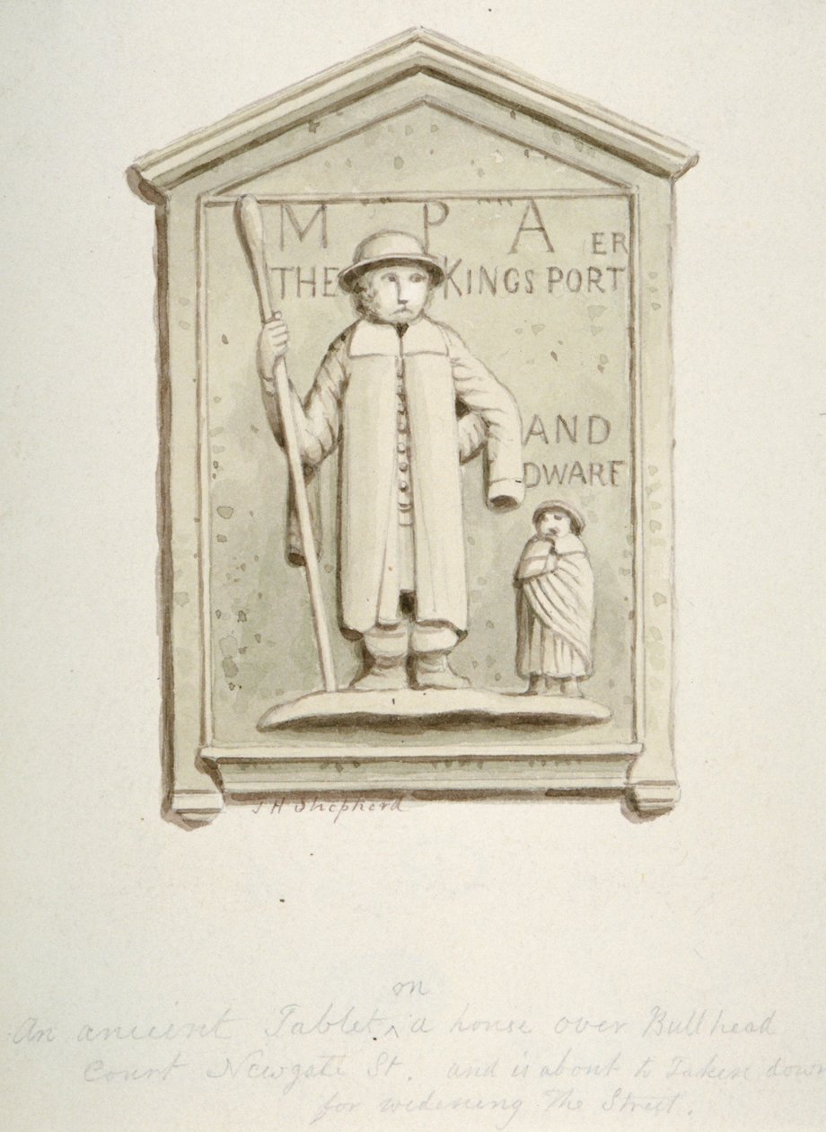 Tablet på et hus over Bull Head Court, Newgate Street, City of London, 1840 af Thomas Hosmer Shepherd
