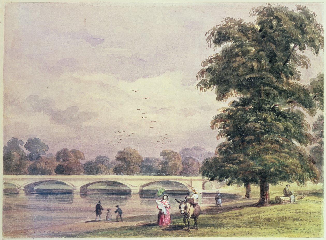 Broen mellem Kensington Gardens og Hyde Park på Serpentine af Thomas Hosmer Shepherd