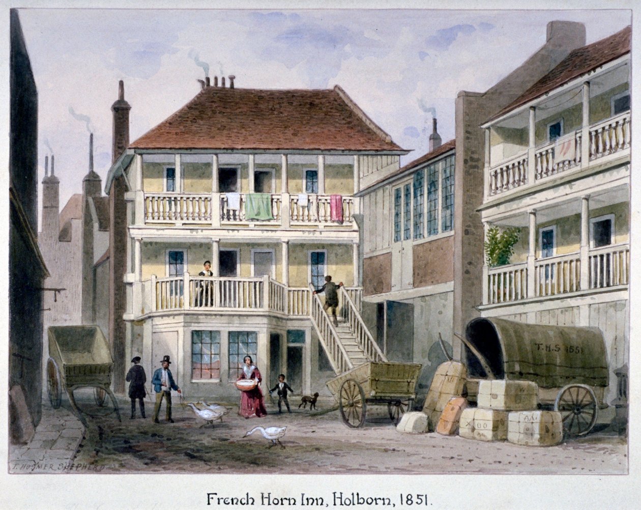 The French Horn Inn, Holborn, London, 1851. af Thomas Hosmer Shepherd