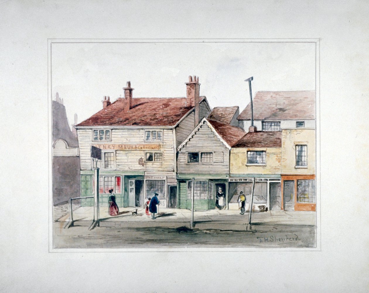 The Hare and Hounds Inn og butiksfacader på Upper Street, Islington, London, c1835. af Thomas Hosmer Shepherd