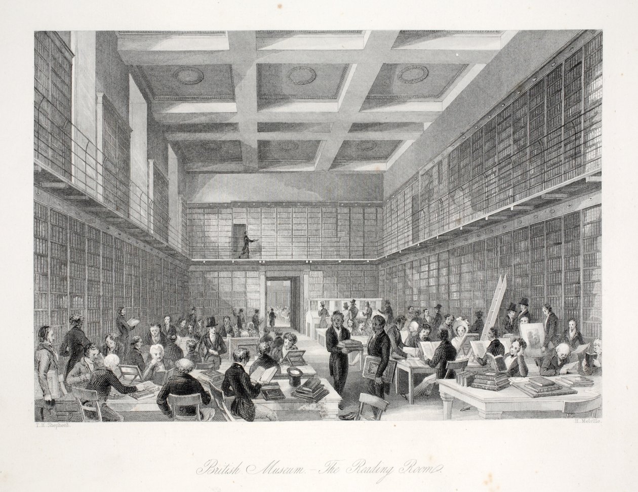 Læsesalen og biblioteket på British Museum, fra pubben 