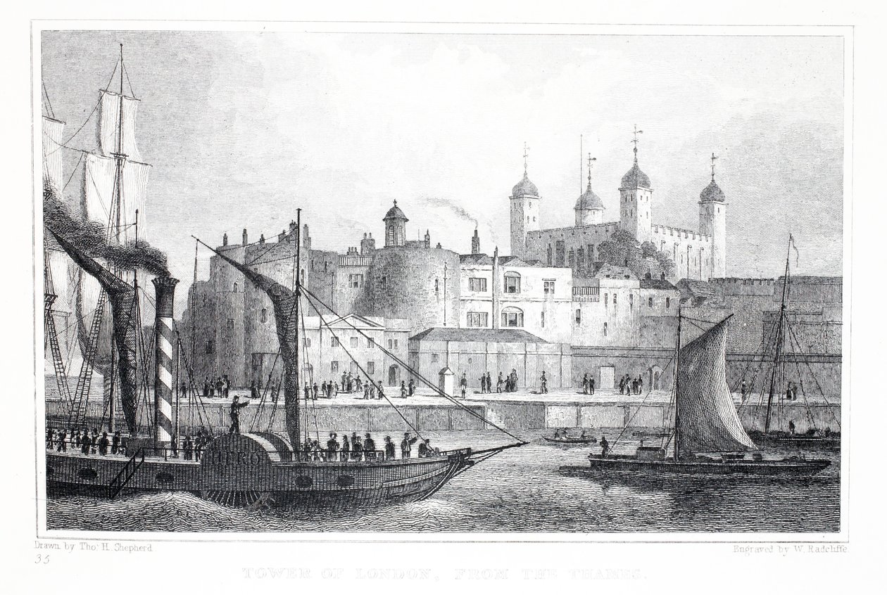 Tower of London set fra Themsen, fra puben 