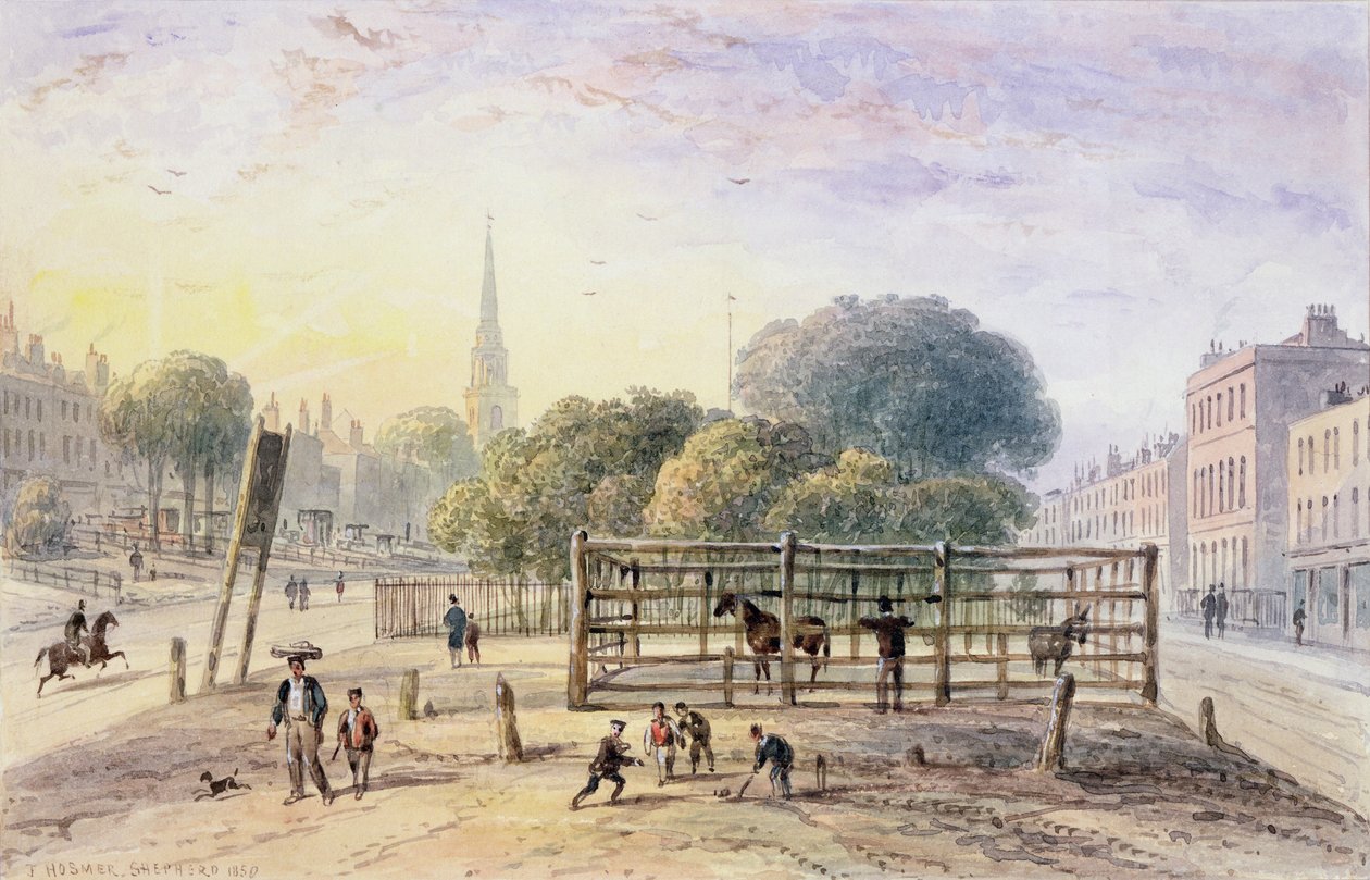 Udsigt over Islington Pound, 1850 af Thomas Hosmer Shepherd