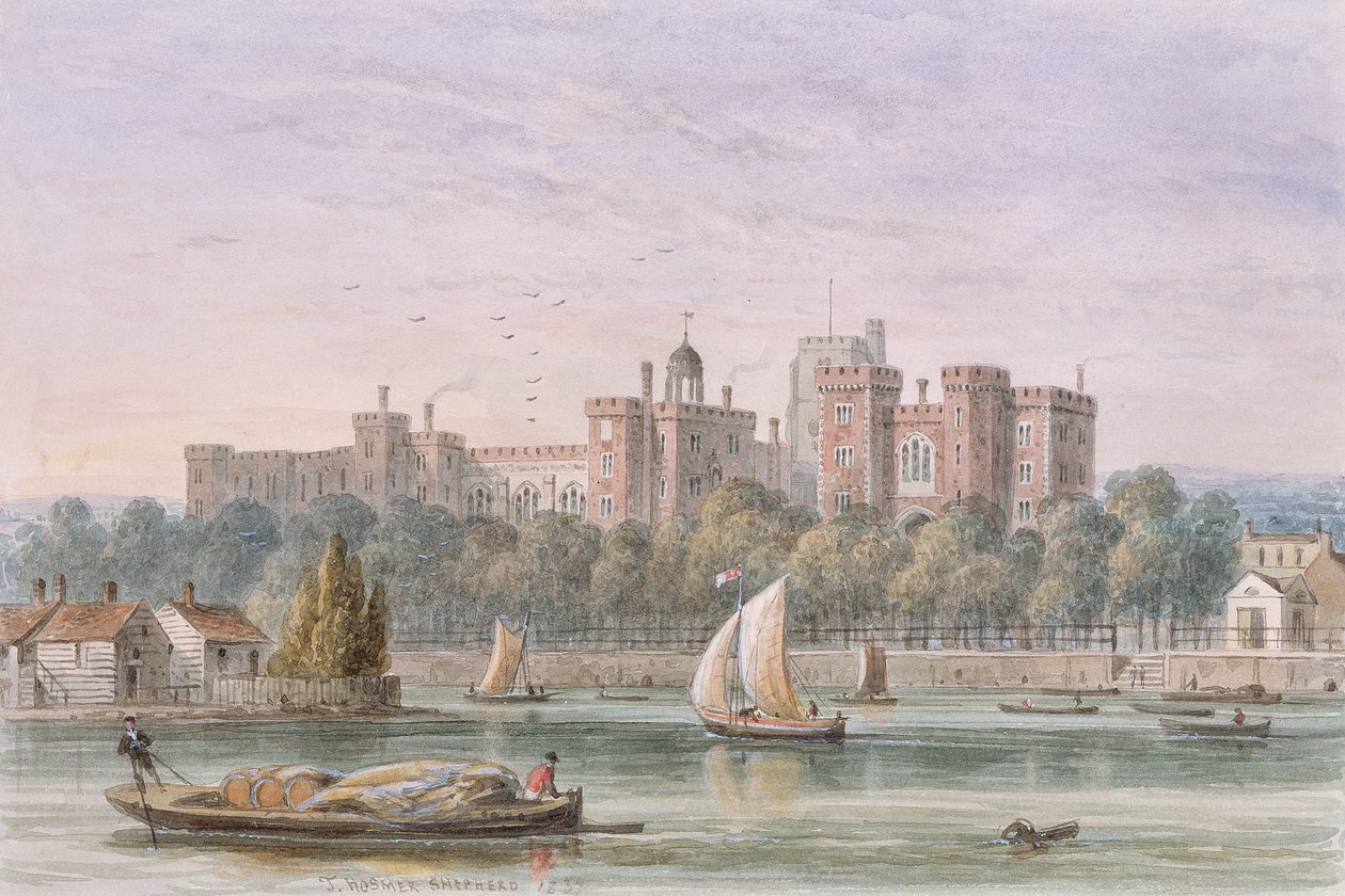 Udsigt over Lambeth Palace fra Themsen, 1837 af Thomas Hosmer Shepherd