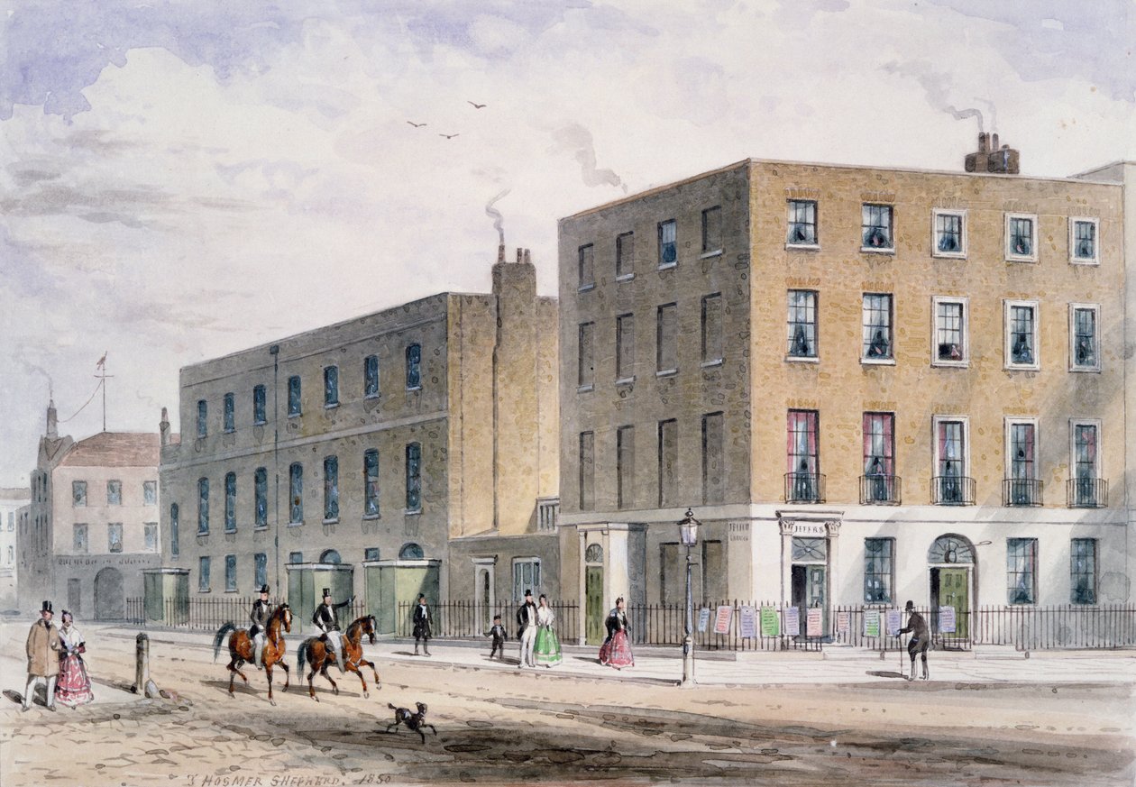 Udsigt over Soho-pladsen og det katolske kapel, 1850 af Thomas Hosmer Shepherd