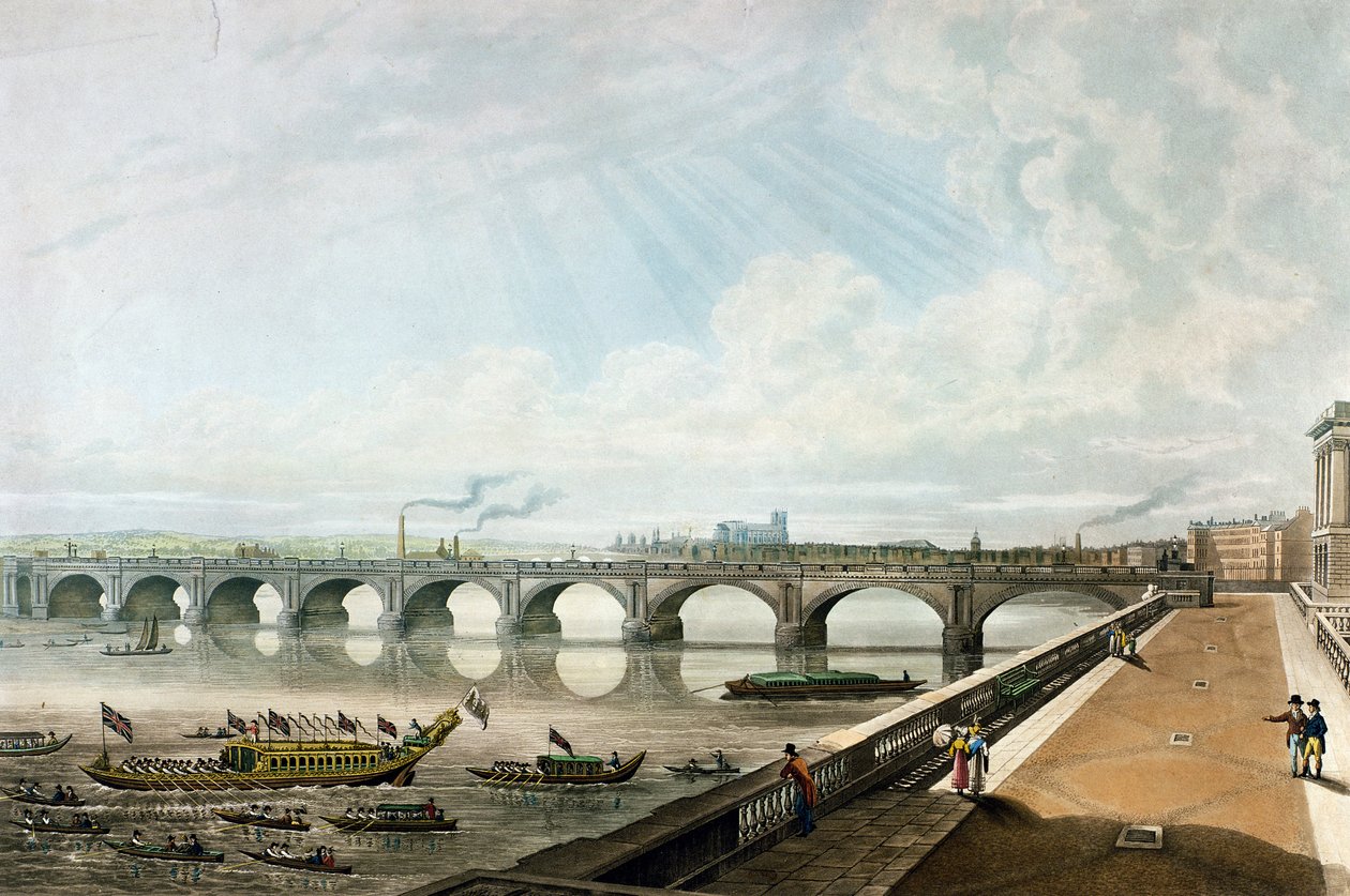 Udsigt over Waterloo Bridge fra East End af Somerset House Terrace af Thomas Hosmer Shepherd