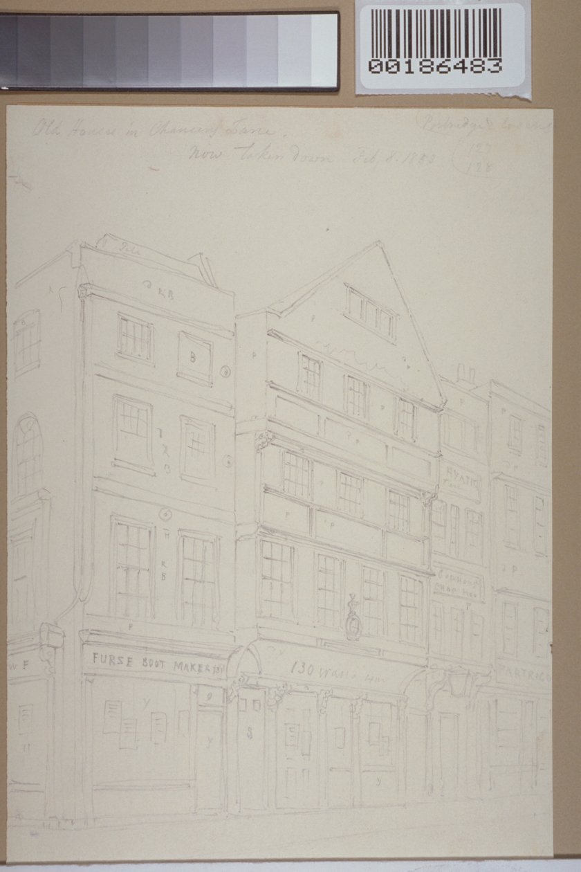 Udsigt over gamle huse i Chancery Lane, 1853 af Thomas Hosmer Shepherd
