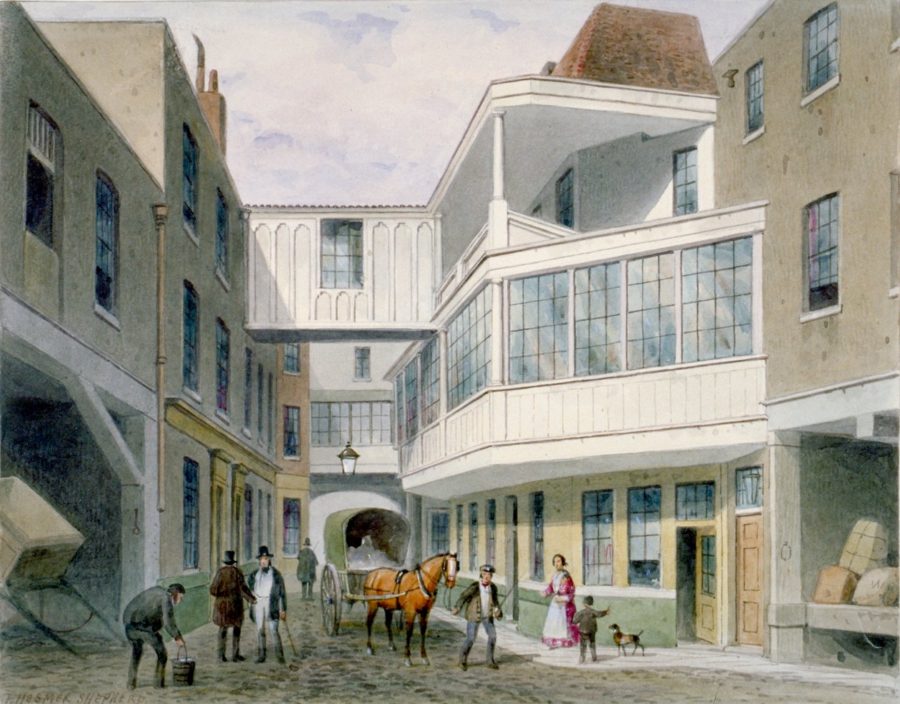 Udsigt over Cross Keys Tavern, Wood Street, City of London, c1850. af Thomas Hosmer Shepherd