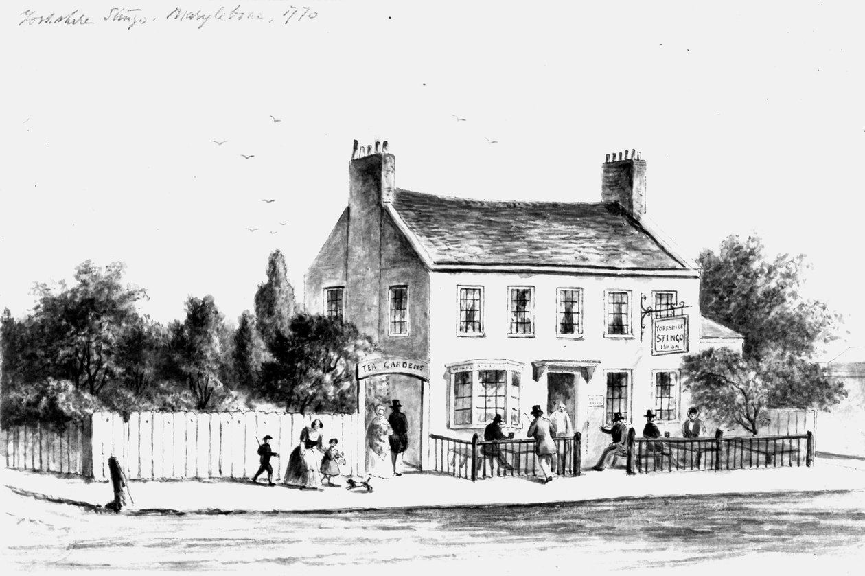 Udsigt over Yorkshire Stingo Public House i Paddington, 1860-1859 (tegning) af Thomas Hosmer Shepherd