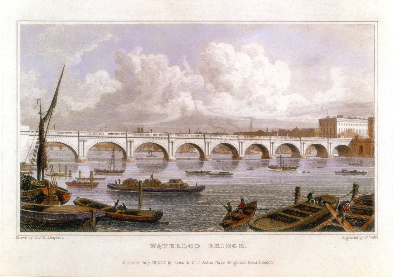 Waterloo Bridge, London, over Themsen, 1817 af Thomas Hosmer Shepherd