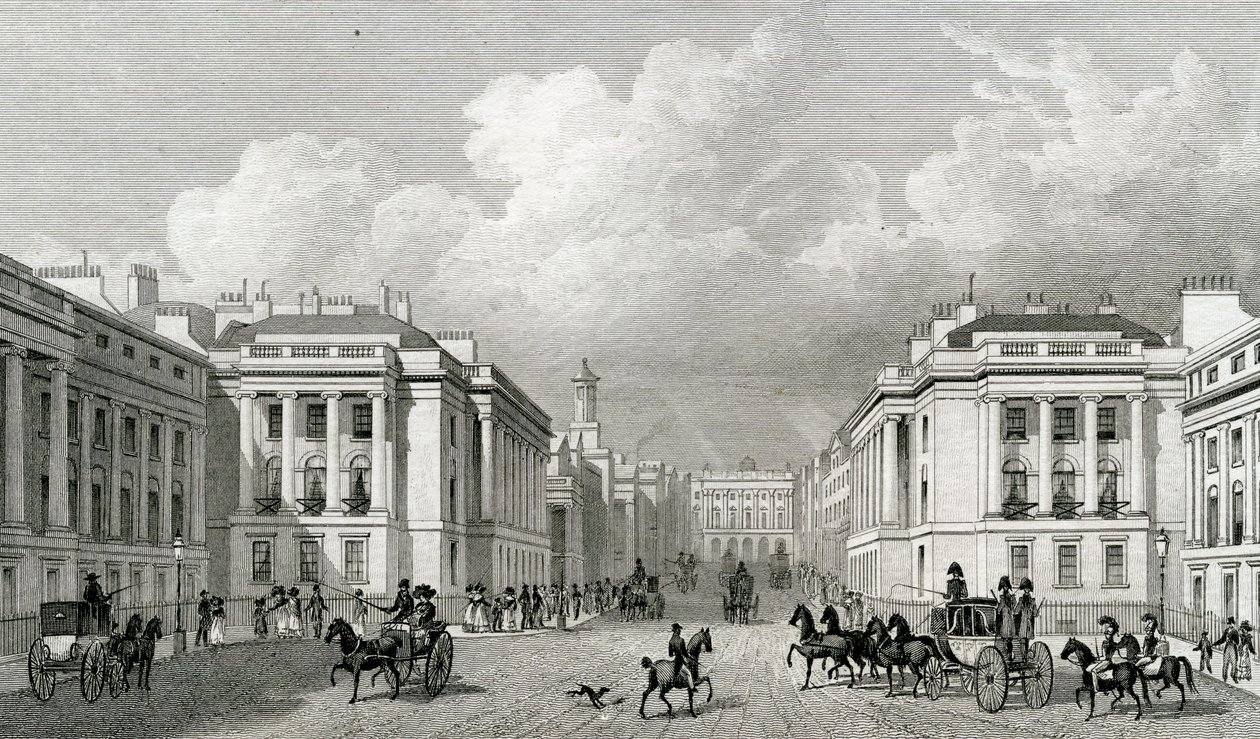Waterloo Place og en del af Regent Street, pub.1828 af Thomas Hosmer Shepherd