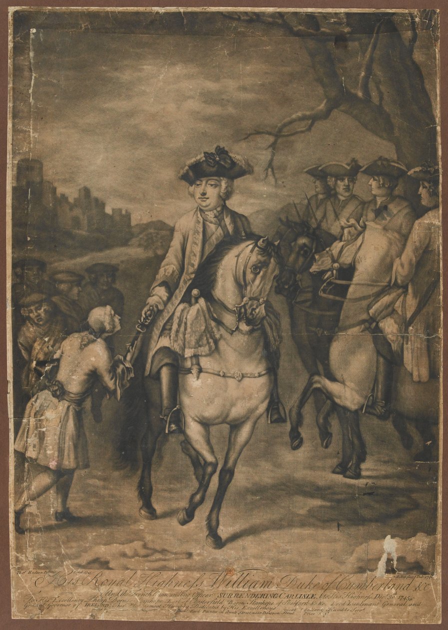 H.K.H. hertugen af Cumberland og den franske kommandant overgiver Carlisle til Hans Højhed, 30. december 1745, 1746 (mezzotint) af Thomas Hudson