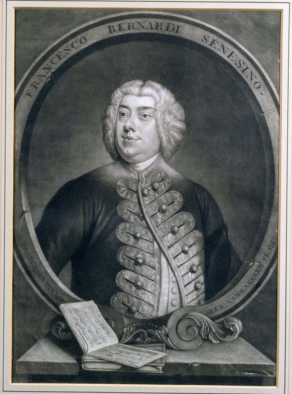 Portræt af Francesco Bernardi Senesino, en Sienneser-kastrat, indgraveret af Alexander van Haecken (1701-58), 1735 af Thomas Hudson