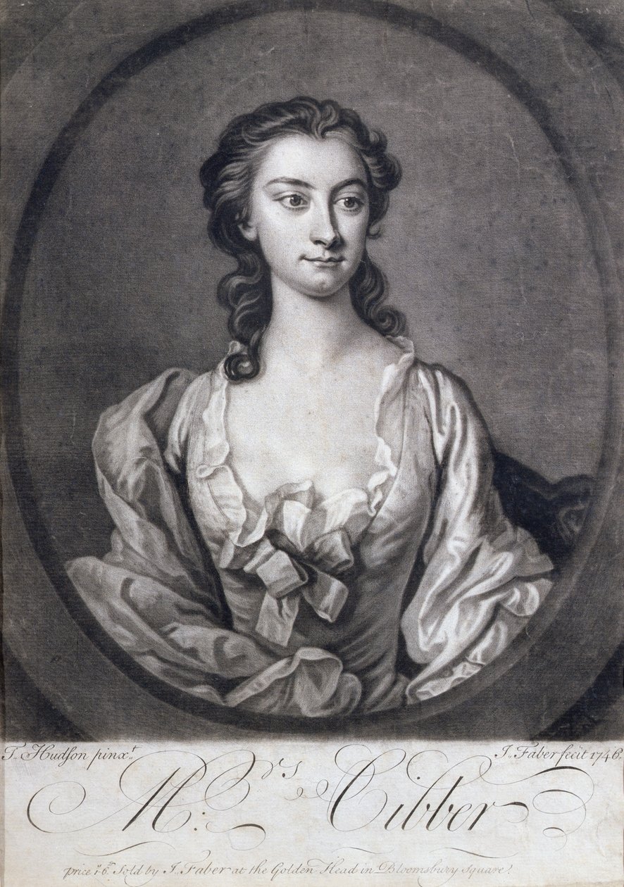 Portræt af fru Cibber (1714-66), skuespillerinde og sangerinde, indgraveret af John Faber (1684-1756), 1746 af Thomas Hudson