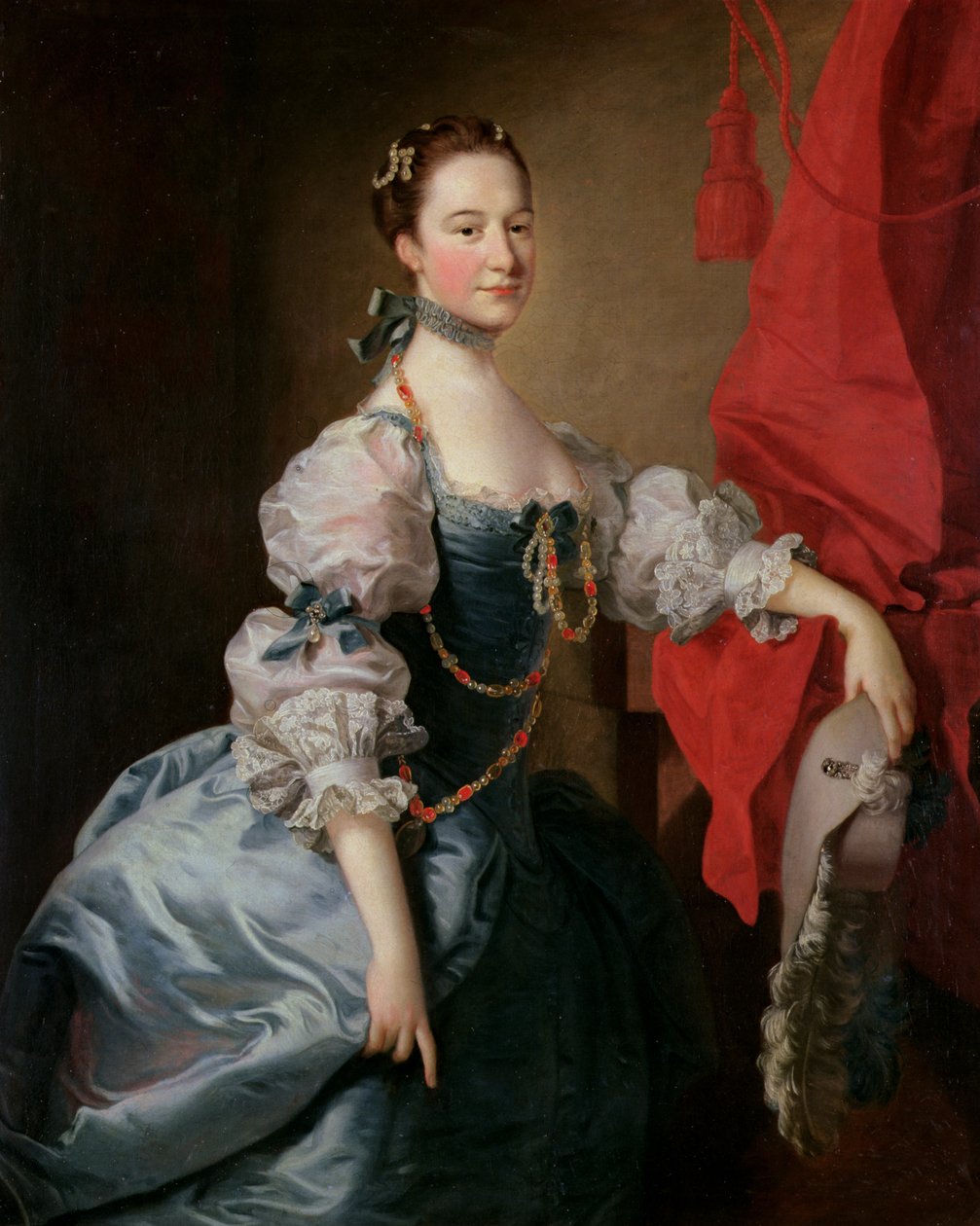 Portræt af en dame i en blå kjole af Thomas Hudson