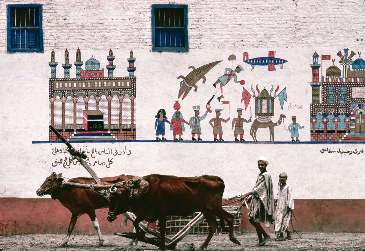 Et vægmaleri på en stukvæg i et bondehus i Luxor er et minde om bondens... af Thomas J. Abercrombie