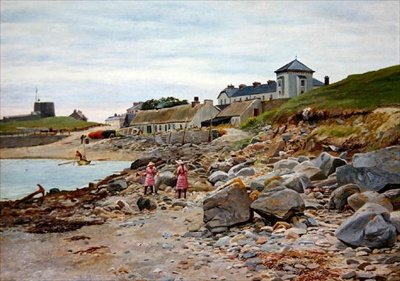 Kingsland, Cornwall, med to piger på en strand af Thomas J. Purchas