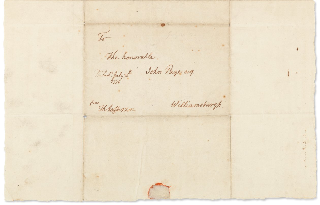 Autografbrev til John Page, Philadelphia, 30. juli 1776 (pen og blæk på papir) af Thomas Jefferson